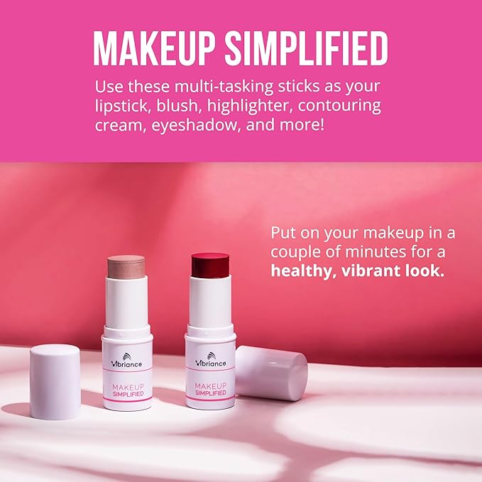 Vibriance Makeup Gift Set | Radiance and Illuminate Cosmetics Sticks Bundle of 2 - Multi-Purpose Highlighter, Lipstick, Contour, Cream Blush for Mature Skin - Sulfate, Paraben Free