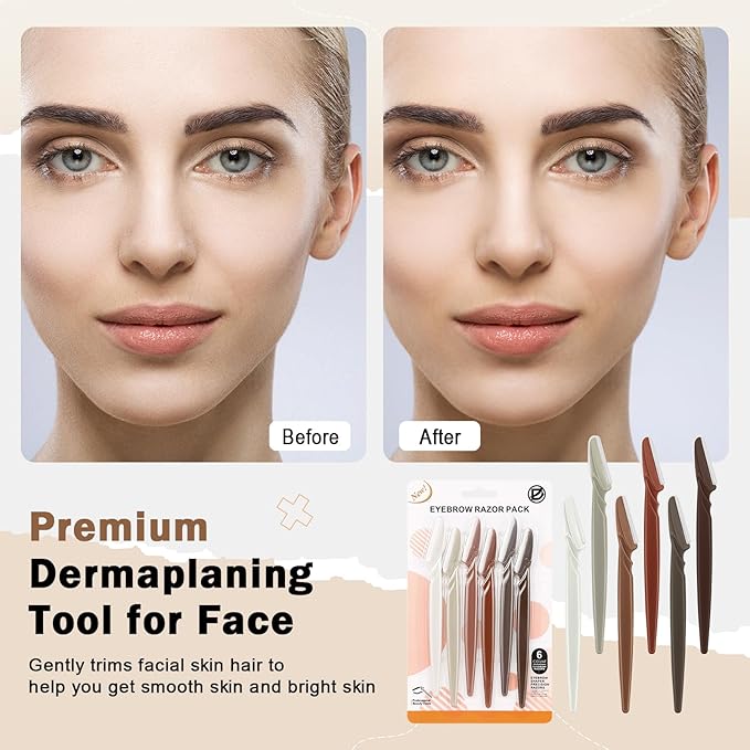 D Dermaplane Razor for Women Face - 6PCS Face Razors for Women - Eyebrow Razor with Precision Cover - Face Shaver for Men - Facial Hair Removal for Men - Neutral