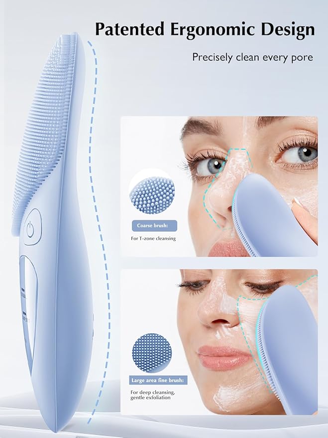 COSLUS Facial Cleansing Brush Silicone Face Scrubber: IPX7 Waterproof Rechargeable Face Wash Brush, 4 Cleansing Modes, Electric Face Brush for Cleaning, Exfoliating, Massaging