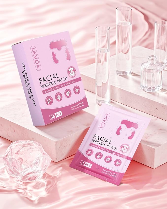 Forehead Wrinkle Patches & Smile Line Patches, Overnight Facial Wrinkle Treatment with Hyaluronic Acid, Aloe, Collagen & Vitamin E to Lift Smile Lines for Women 72pcs