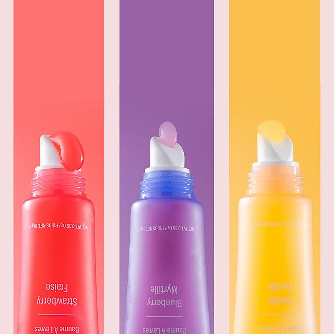 W7 Gloss Away Lip Balm Trio - 3 Piece Set - Nourishing Lips Balms With Shea Butter - Blueberry, Vanilla, Strawberry