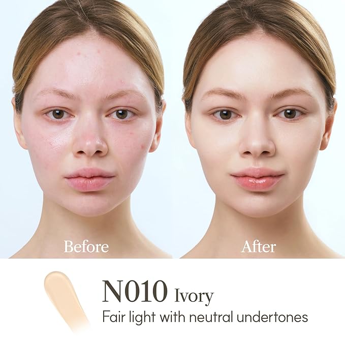 THE FACE SHOP Ink Lasting Liquid Foundation, Full Coverage, 72‑Hour Wear Semi‑Matte Finish, Makeup with Bakuchiol, C010 Fair Cool, 0.84 Fl. Oz.