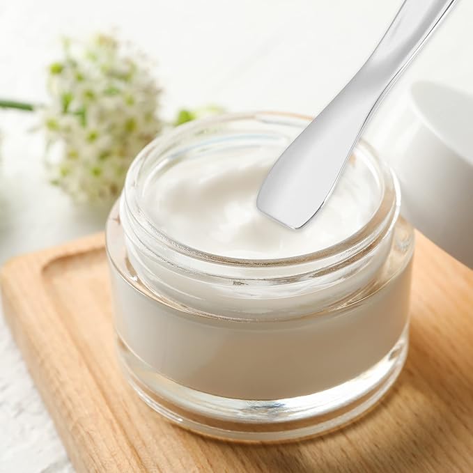 VOCOSTE 3 Pcs Makeup Spatula Mini Spoon, Eye Cream Massage Sticks Beauty Scoop, for Facial Cosmetic Face Cream, Heart Shape 2.36"x0.49", Silver Tone