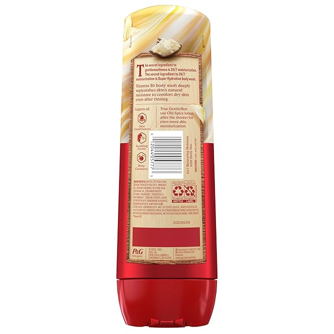 Old Spice Body Wash GentleMan’s Super Hydration for Men, 24/7 Renewing Moisture, Gentle on Skin with Skin Conditioners, Vanilla + Shea Butter Scent, 20 oz