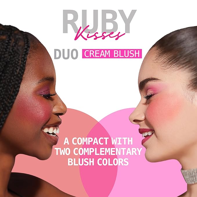 Ruby Kisses Duo Cream Blush, Smooth, Natural-Looking, Long-Lasting Face Makeup Blush for Cheeks, Lips, and Eyes, Buildable and Blendable, Infused with Green Tea, Aloe Vera Extract, and Hyaluronic Acid (Rosewood)