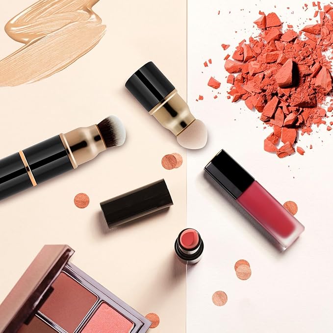 3 in 1 Professional Liquid foundation Makeup Brush Set Kabuki Face Blush Foudation Brush Powder Sponge for Powder/Liquid/Cream Travel Cosmetics Makeup Brushes with Cap