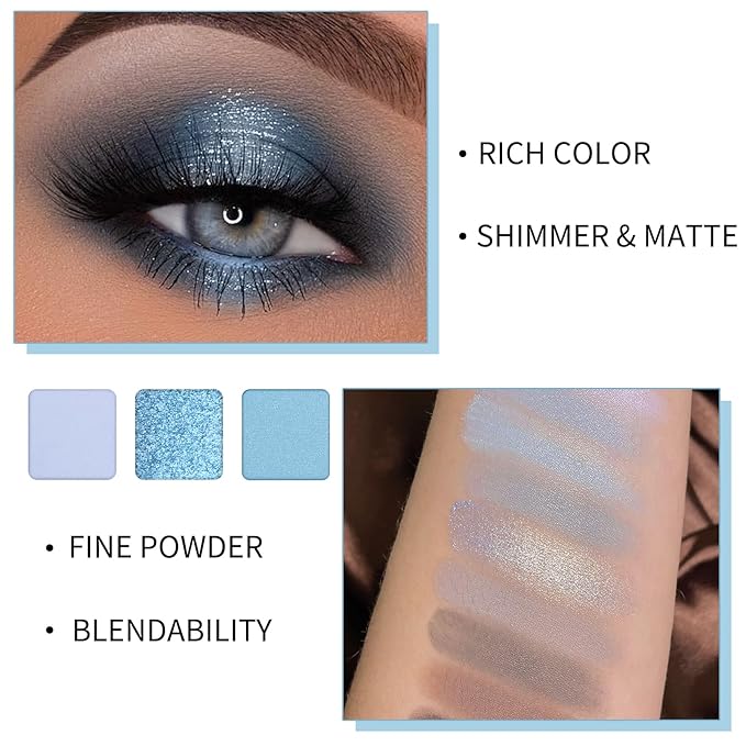 Erinde 9 Colors Eyeshadow Palette, Matte Shimmer Glitter Eye Shadow Palette Makeup, Highly Pigmented Long Lasting Waterproof, Natural Neutral Nude Eyeshadow Make Up Pallet, Blue
