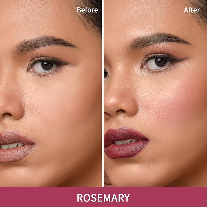 Blush Stick, Cream Blush for Cheeks and Lip Tint, Dewy Finish, Buildable & Blendable Color, Lightweight & Long-Lasting Formula| Rosemary-Mauve & Angled Blush Brush（0.53fl.oz）