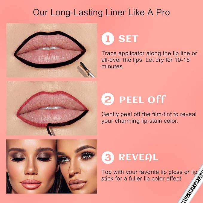 Peel Off Lip Liner Stain - Long Lasting Natural Lip Stain Transfer-proof Lip Liner, Moisturizing Waterproof Lip Gloss Stain, Highly Pigmented Color for All Skin, Ideal Gifts for Women (Nude Pink)