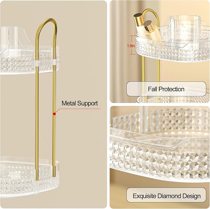 360 Rotating Makeup Organizer 2 Tier, Large Skincare Clear Make Up Storage Spinning Perfume Organizers for Bathroom Counter Dresser, White