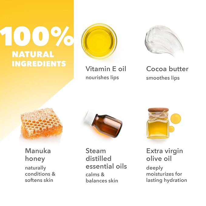 Lip Balm 3-Pack (Manuka Honey with Sunscreen) | Lip Care Set With 100% All Natural Beeswax | Vitamin E Oil | Flavored Lip Balm for Dry, Chapped Lips | Made in Australia