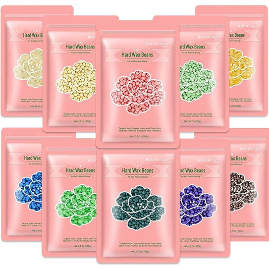 Hard Wax Beads 2.2 lbs, 10 Pack Variety Wax Beans for Hair Removal, Sensitive Skin, Ideal for Face, Eyebrows, Bikini, Underarms, Legs, Brazilian Waxing and Full Body