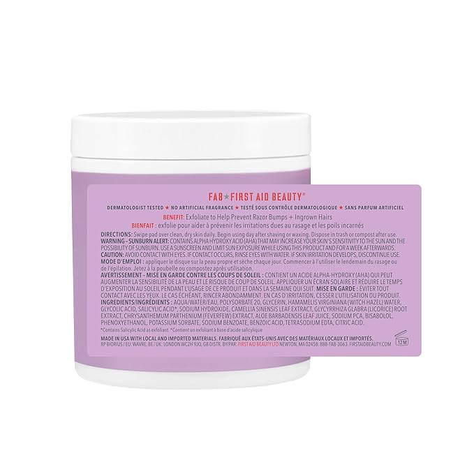 First Aid Beauty - Ingrown Hair Pads with BHA + AHA - Aftershave Treatment Pads Help Men & Women Prevent Razor Bumps, Exfoliate Underarms & Bikini Area, Compostable for Daily Use - 3ct, 84 Pads Total