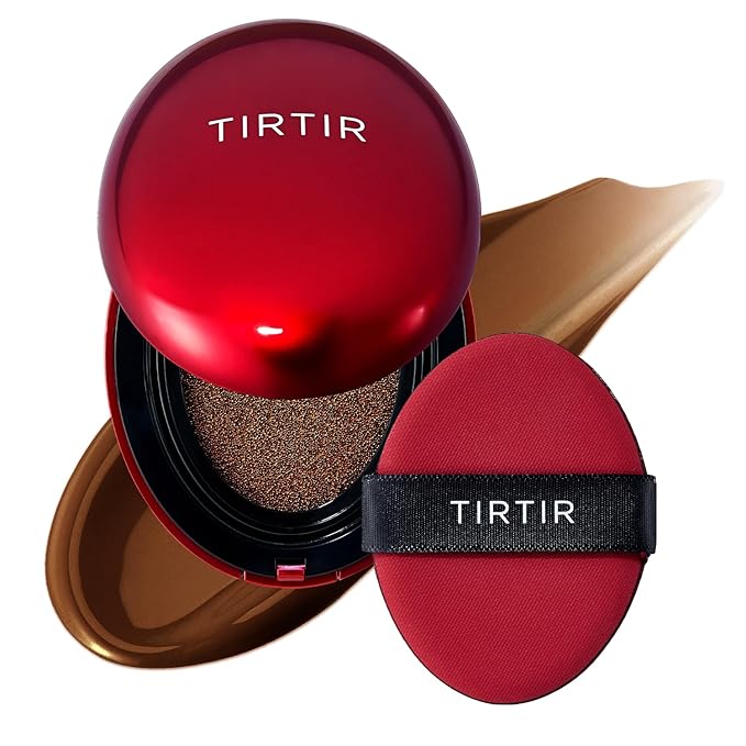 [*Mini Size*] TIRTIR Mask Fit Red Cushion Foundation | Full coverage, Weightless, Skin fit, Satin Glow Finish, Korean Makeup, beauty, Tattoo cover up, Buildable (#47N Ebony, 0.15 Fl Oz)