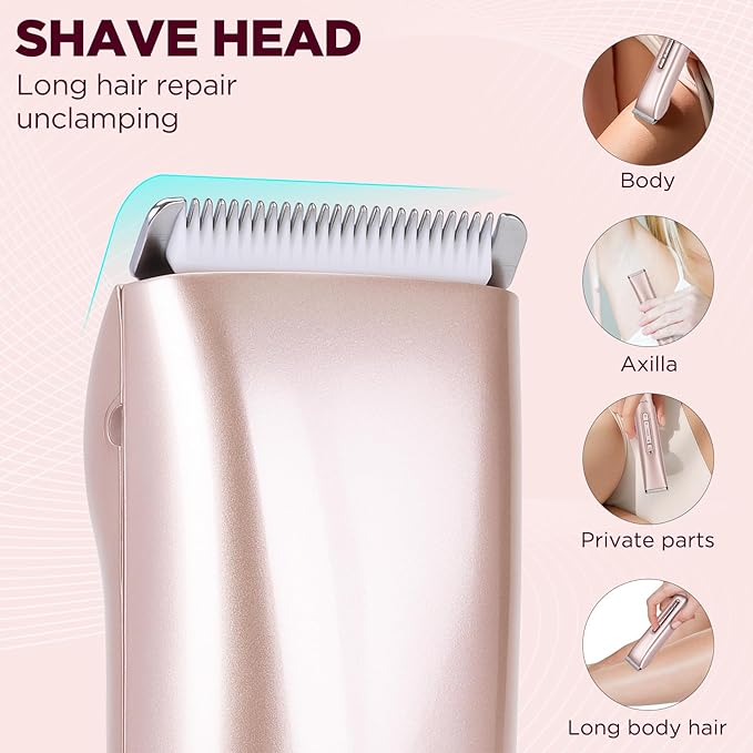 2 in 1 Women Electric Shaver, Dual Head Bikini Trimmer for Women IPX7 Waterproof Wet & Dry Use Electric Razors with Dual Heads Rechargeable Lady Trimmer for Bikini Underarm Leg Arm Body Face