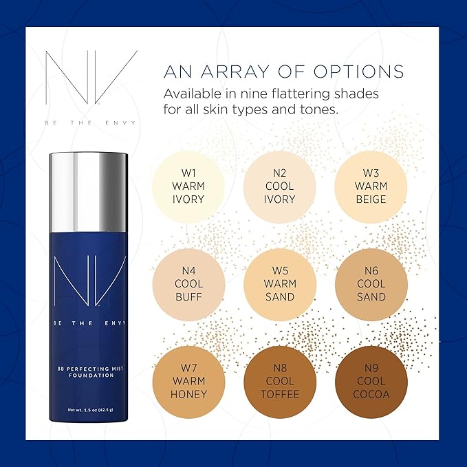 NV BB Perfecting Mist Foundation Buildable Coverage Professional Airbrush Makeup with Plant-based Stem Cell Polypeptides, Vitamins A, D, E and Aloe, 1.5 ounces, Cool Sand