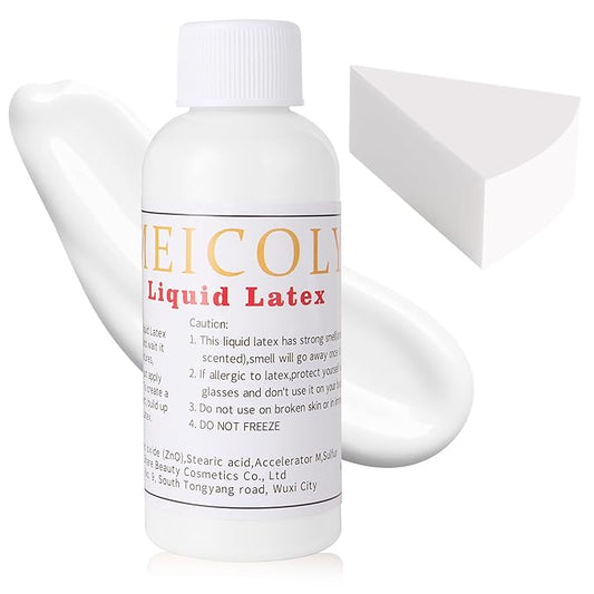 MEICOLY Clear White Liquid Latex with Sponge for Yarn Wood Makeup,Halloween Costume SFX Special Effects Makeup for Scar Burn Monster Zombie Cut Wound Skin Wrinkle,Latex Glue for Face and Body