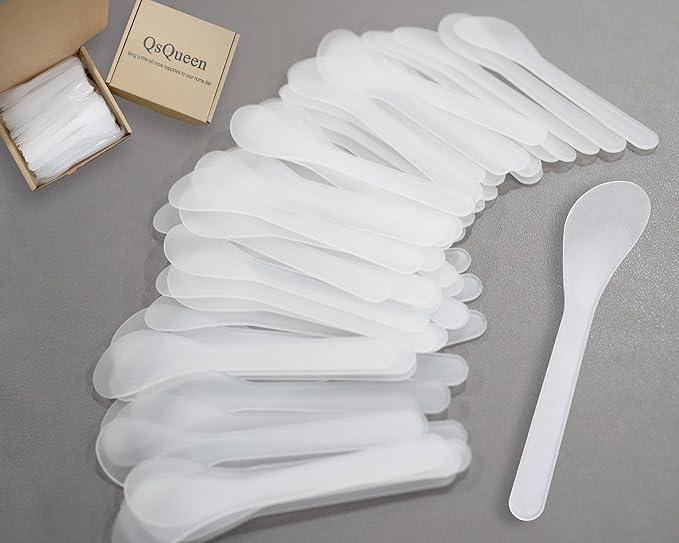 100 PCS of White Color Cosmetic Spatula for Makeup Face Mask Plastic Spoon Disposable Makeup Tools for Mixing and Sampling 4.88'' x 1.06”/Spatulas Skin Care Facial Cream Mask Spatula