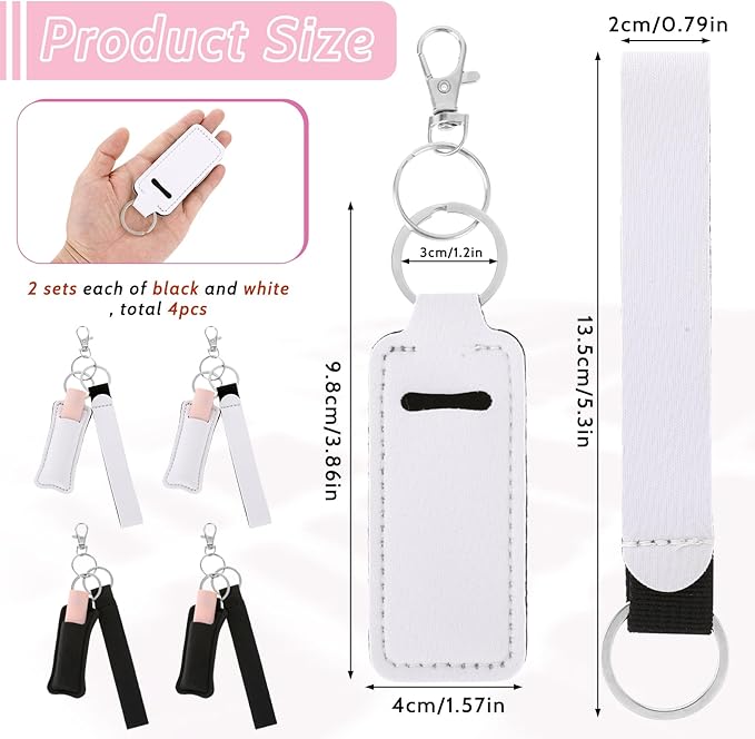 4 Pcs Keychain Chapstick Holder, Lipgloss Holder Keychain, Chapstick Holder Key Chain with Wristlet Lanyards, Lipstick Keychain Holder Lip Balm Sleeve for Women Girls