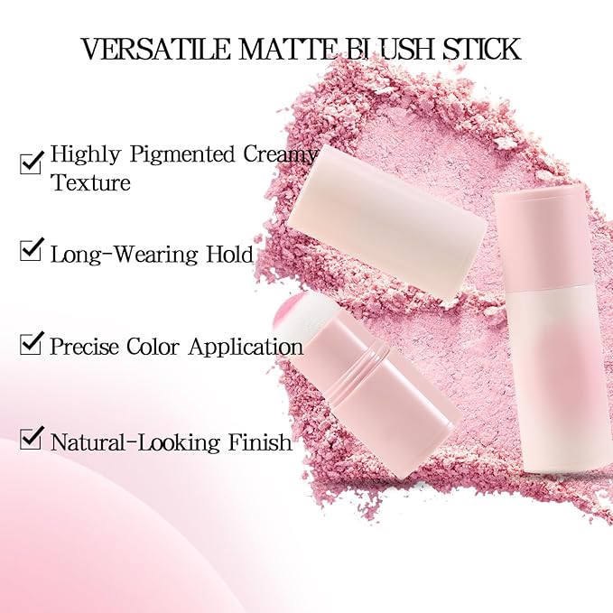 Boobeen Cream Blush Stick, Lightweight Buildable Blush Tint, Natural Matte Finish, Pink, 0.35 oz, Stick, Love Lazy Pink Peach