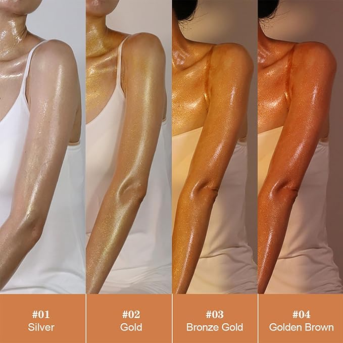 Shimmer Body Oil, Highlighter Makeup Smooth Glitter Glow Liquid Foundation for Face & Body,Liquid Illuminator Body Shimmer Lotion for Women (1# Pearl White)