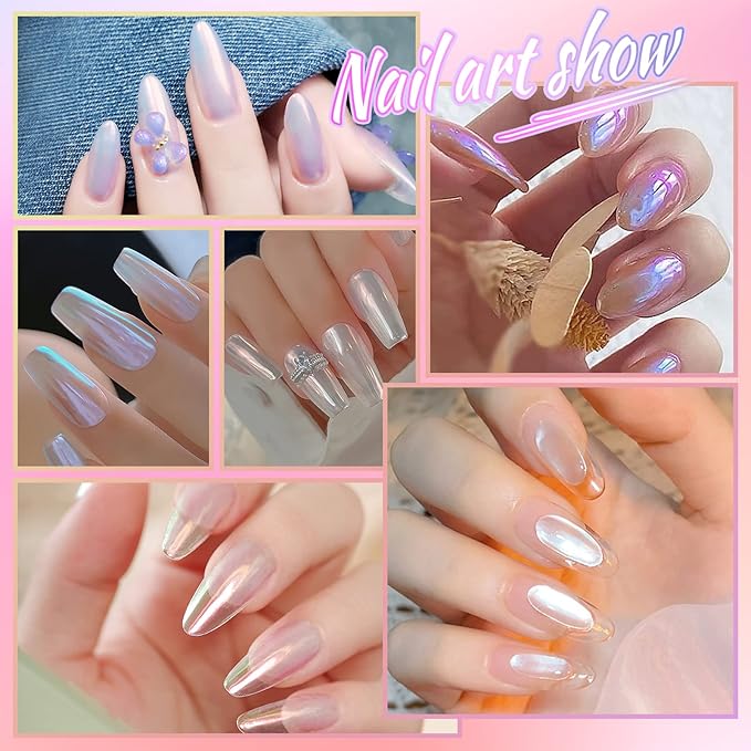 Laza Mermaid Pearl Chrome Nail Powder, 8 Colors Metallic Mirror Effect Pigment, Iridescent Aurora Nail Glitter Dust Kit for Gel Nail Art Decoration, Resin Craft, Gifts - Sweet Candy