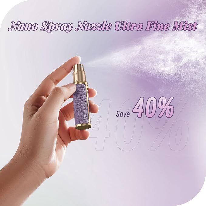 Perfume Travel Refillable Bottle,Genuine Leather Bottom-Filling Fragrances Perfume Atomizer,Mini Cologne Dispenser,Portable Sprayer Pocket Size for Cruise Car Trip Purse Gift 5ml (Purple)