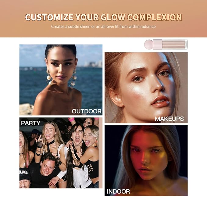 Liquid Highlighter Natural Glow For Face & Body, Waterproof Moisturizing Light Liquid Luminizer For Long Lasting Shimmer, Contour Highlighter Stick Easy to Apply with Cushion Applicator