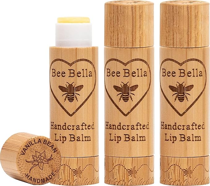 Bee Bella Lip Balm, Vanilla Bean, 3 Pack - Hydrating, Moisturizing Lip Care, 100% Natural, Original Organic Beeswax with Vitamin E, Handmade in USA
