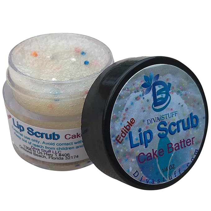 Diva Stuff Ultra Hydrating Lip Scrub for Soft Lips, Gentle Exfoliation, Moisturizer & Conditioner, Cake Batter Flavor – ¼ oz (Made in the USA)