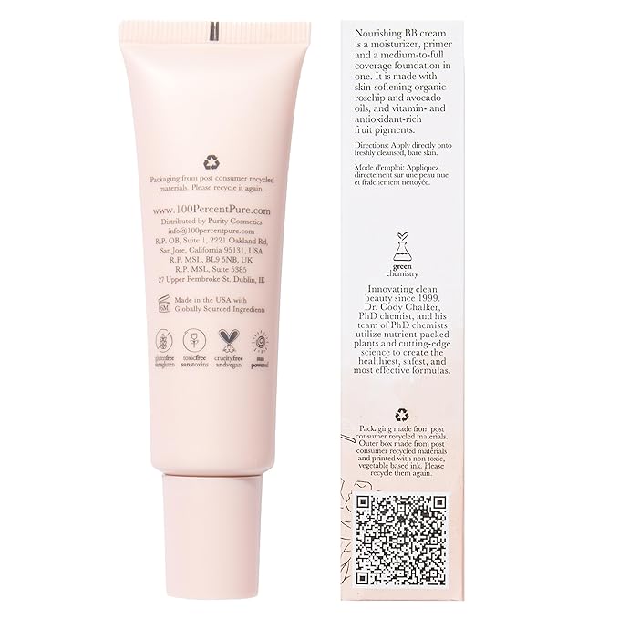 100% PURE BB Cream Shade 20 Aglow Full Face Coverage Skin Care & Glow - All-In-One Primer Concealer & Foundation Makeup - Shimmery, Dewy Youth Medium Color w/Warm Undertone - Vegan - 1 Fl Oz