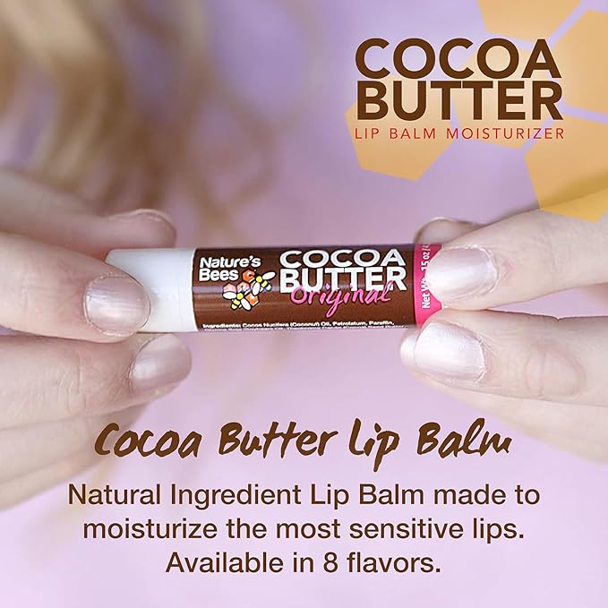 Nature's Bees - Cocoa Butter Lip Balm Moisturizer - Original 72 Pack, 4 Flavors - Original, Shea Butter, Mango Butter, Olive Oil - Made w/Coconut Oil, Beeswax, Vitamin E, Aloe - 0.15oz (4.2g)