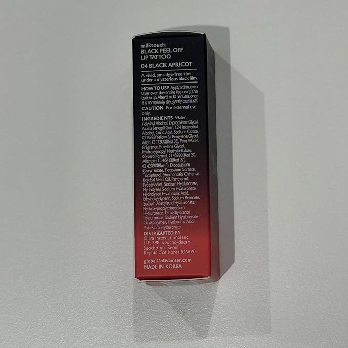 MILKTOUCH Black Peel Off Lip Tattoo - Long-Lasting Matte Lip, Waterproof & Transfer-Proof, Highly Pigmented, Stay-On-All-Day Lip Tint Stain (4.5g) #04 Black Apricot
