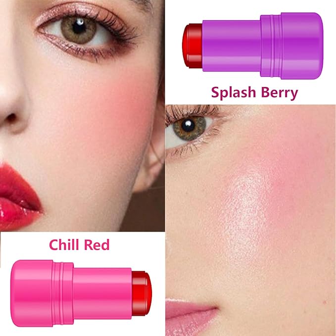 2 Pcs Milk Jelly Blush,Jelly Tint Blush Stick Sheer Lip & Cheek Stain Milk Cooling Water Jelly Tint Long Lasting Face Blushes, Lip Gloss Cheek Solid Moisturizer Stick (03#+04#)
