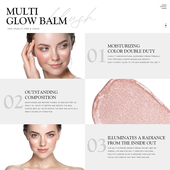 Multi Glow Balm, Cream Blush for Cheeks, Blush Balm Face Makeup, Radiant Finish, Hydrating, Creamy, Lightweight & Blendable Color, Face Balm, 0.63 Oz (Dewy)
