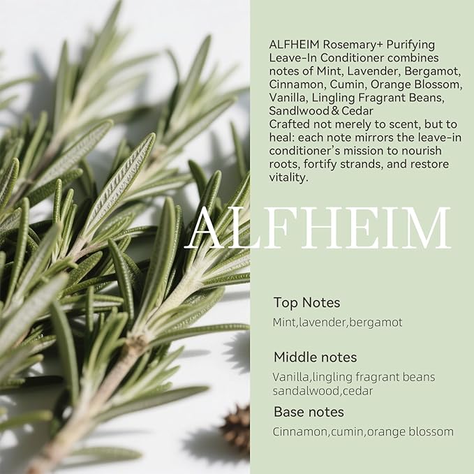 ALFHEIM Rosemary+ Leave-in Conditioner | Lightweight Hydrating & Smoothing Hair Mist | Frizz Control & Heat Protection | Suitable for Oily, Fine, and Dandruff-Prone Hair | 5.4 oz