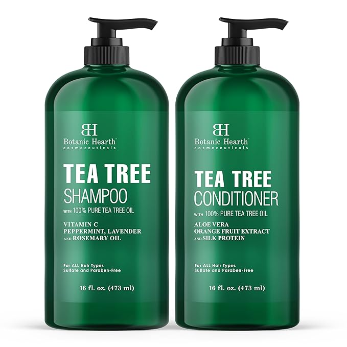 Botanic Hearth Tea Tree Shampoo And Conditioner Set | With 100% Pure Tea Tree Oil, For Itchy And Dry Scalp, Sulfate/Paraben Free | For Men And Women | 16 Fl Oz Each