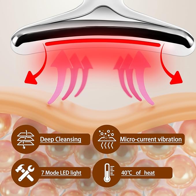 VGY 7-in-1 Face Massager Tool with Heat, Red Light Therapy for Face, Wrinkles, Double Chin (White)