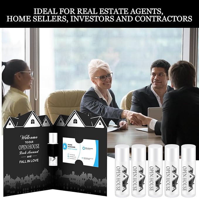 25 Pcs Open House Lip Balm with Cards Real Estate Agent Supplies Lip Moisturizer Moisturizing Lip Balm Bulk Moisturizing Lip Balm Stick for Open House Business Advertising Events