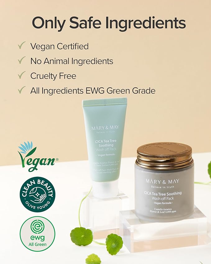 Mary&May CICA TeaTree Soothing Wash off Pack 30g | Centella Asiatica Extract, Tea Tree, Soothing, Pore Care, Trouble Relief, Mask Wash Off | Vegan, EWG Ingredients