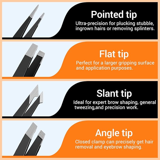 TsMADDTs Tweezers for Men, 8 in 1 Professional Eyebrow Tweezers Kit with Eyebrow Trimmer & Scissors, Razor, Brush, Skin Care Tools