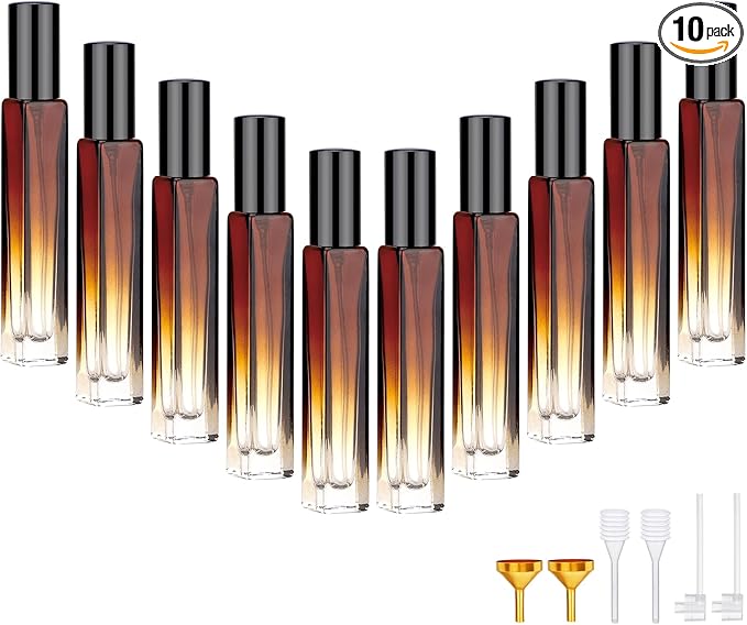Segbeauty Travel Perfume Bottle, 10pcs 10ML Empty Refillable Glass Perfume Atomizer, 0.34oz Portable Cologne Dispenser Spray Bottle Travel Size Sample Bottles Sprayer Perfume Making Kit Gradient Amber