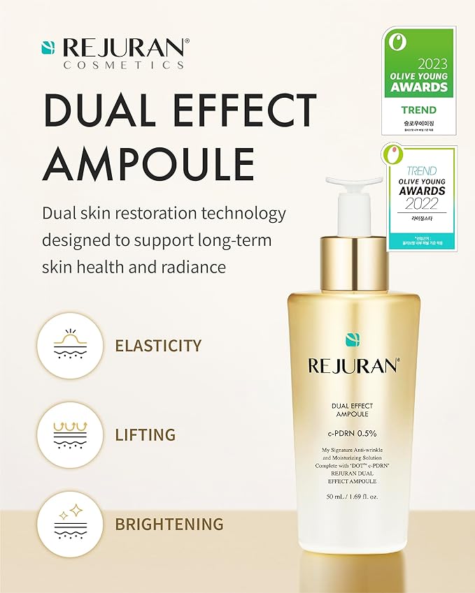 REJURAN® Dual Effect Ampoule, DOT DUAL c-PDRN® [Larger Size] - Salmon DNA Face Serum for Deep Rejuvenation, Wrinkle Care, Skin Elasticity with Visible Anti-Aging Results. Korean Skincare (1.69 fl oz)