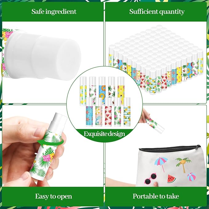 100 Pcs Summer Lip Balm Bulk Moisturizing Lip Balm Jasmine Flavor Lip Balms Cream Tropical Hawaiian Beach Luau Party Lip Care Product for Stocking Stuffers Beauty Gifts Women Men