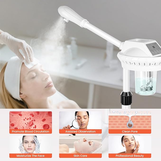Professional Facial Steamer, Esthetician Steamer on Wheels, Stand Face Steamer for Facial Deep Cleaning, Steamer for Facial for Personal Care or Spa, Moisturizing and Hydrating
