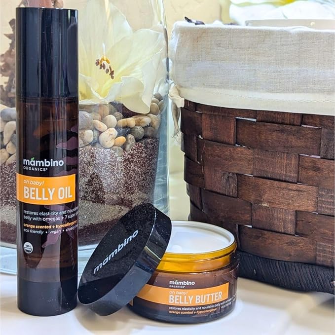 Mambino Organics Oh Baby! Belly Oil – Organic Elasticity Serum with Egyptian Calendula, Vietnamese Tamanu & Dutch Shea – Pregnancy Oil for Stretch Marks – Vegan Cruelty-Free Maternity Care, 2 fl oz