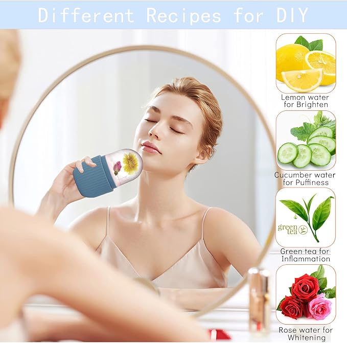 XHJRI Ice Face Roller Massager,Ice Cube Roller for Face, Eyes and Neck Naturally Conditioning and Skin Care,De-Puff Eye Bags,Reduce Migraine Pain,Reusable Massage Silicone Ice Mold (Blue)