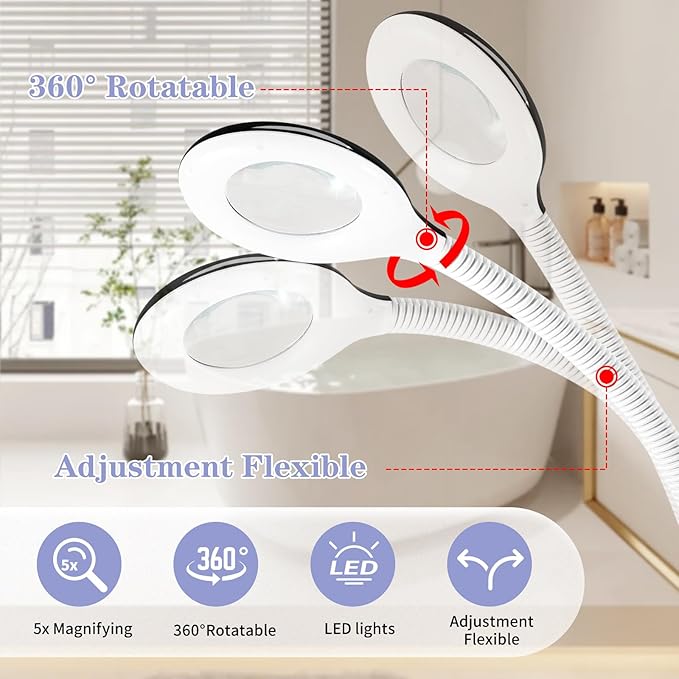 Professional Facial Steamer, 2 in 1 Face Steamer on Wheels, with 5X Magnifying Lamp, Facial Steamer with Time Setting, Stand Face Steamer Adjustable Height for Spa, Salon and at Home use