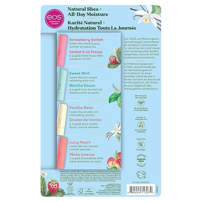 Eos Natural and Organic Lip Balm Stick, 8-pack