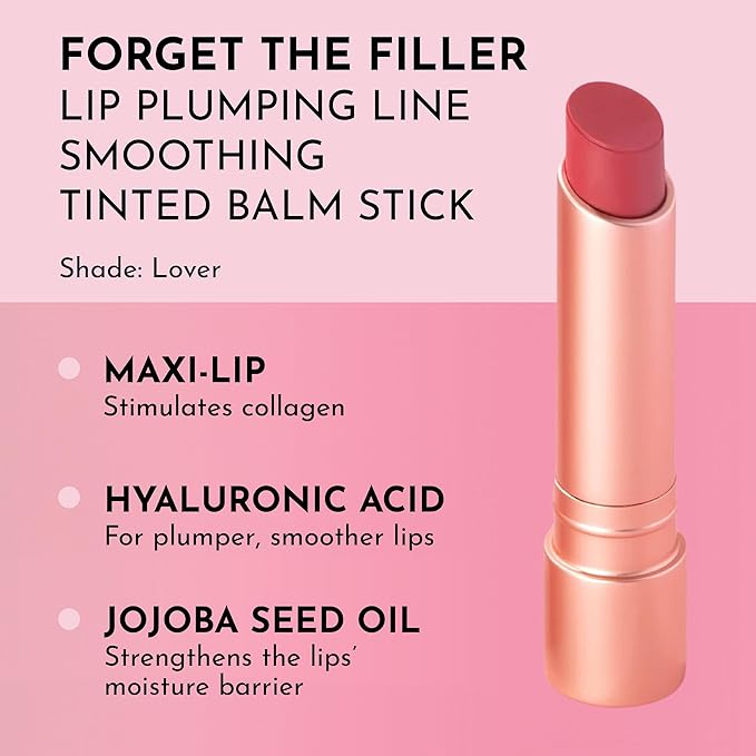 LAWLESS Forget the Filler Lip Plumping Line Smoothing Tinted Balm, Lover, Pink, 0.09 Ounce / 2.9 g